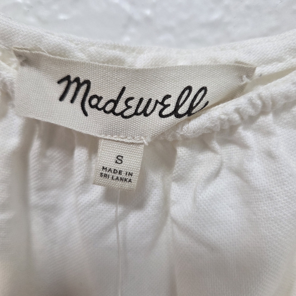 Madewell Top Blouse XS Women's Indigo Cold Shoulder 3/4 Sleeve White 100% Cotton - Picture 9 of 15
